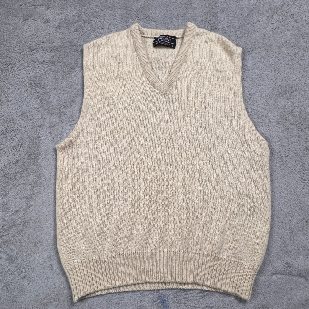 Jantzen Men's V Neck Sweater Vest Beige Knit‎ Size Large Excellent condition